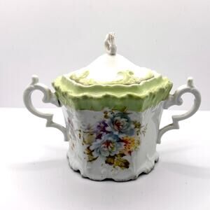 Vintage 1900s RS Prussia White Green Porcelain Art Nouveau Sugar Bowl